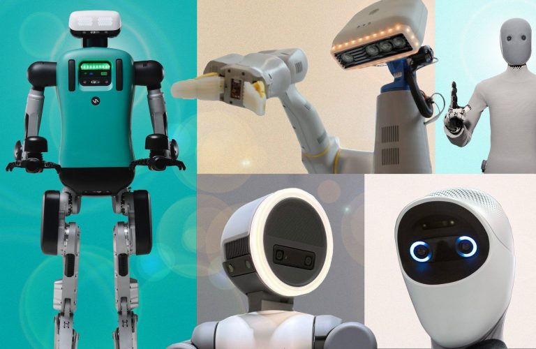 a-collection-of-5-robots-against-colored-backgrounds
