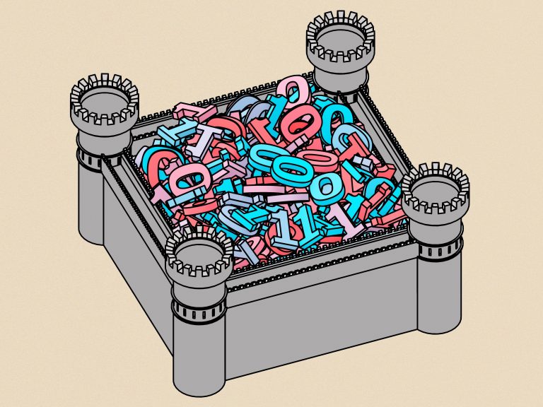 illustration-of-a-castle-shaped-container-filled-with-colorful-binary-numbers
