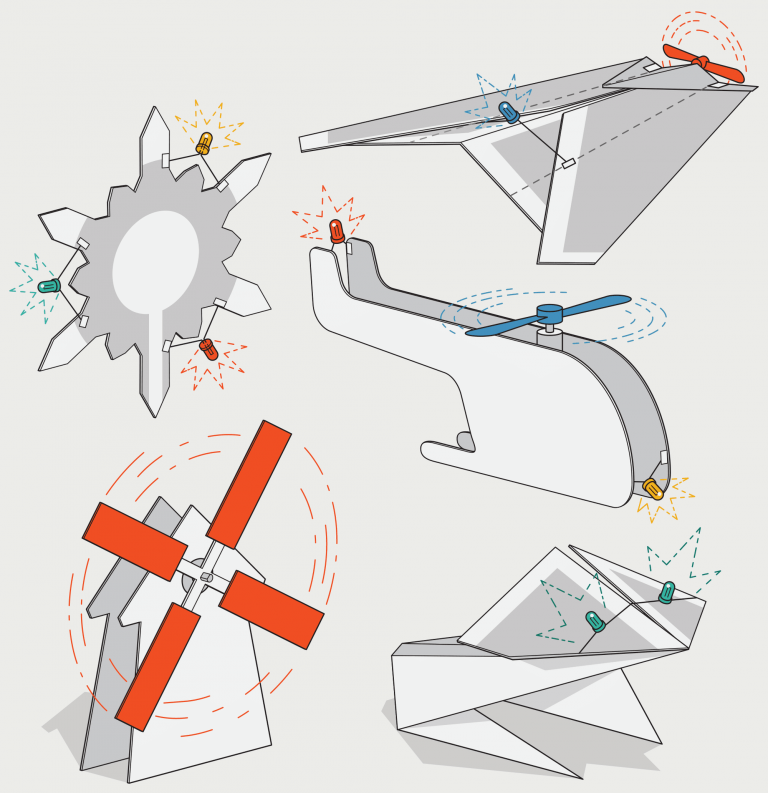 a-selection-of-papercraft-objects-including-a-snowflake-with-leds-an-aeroplane-and-helicopter-with-lights-and-motorized-propel