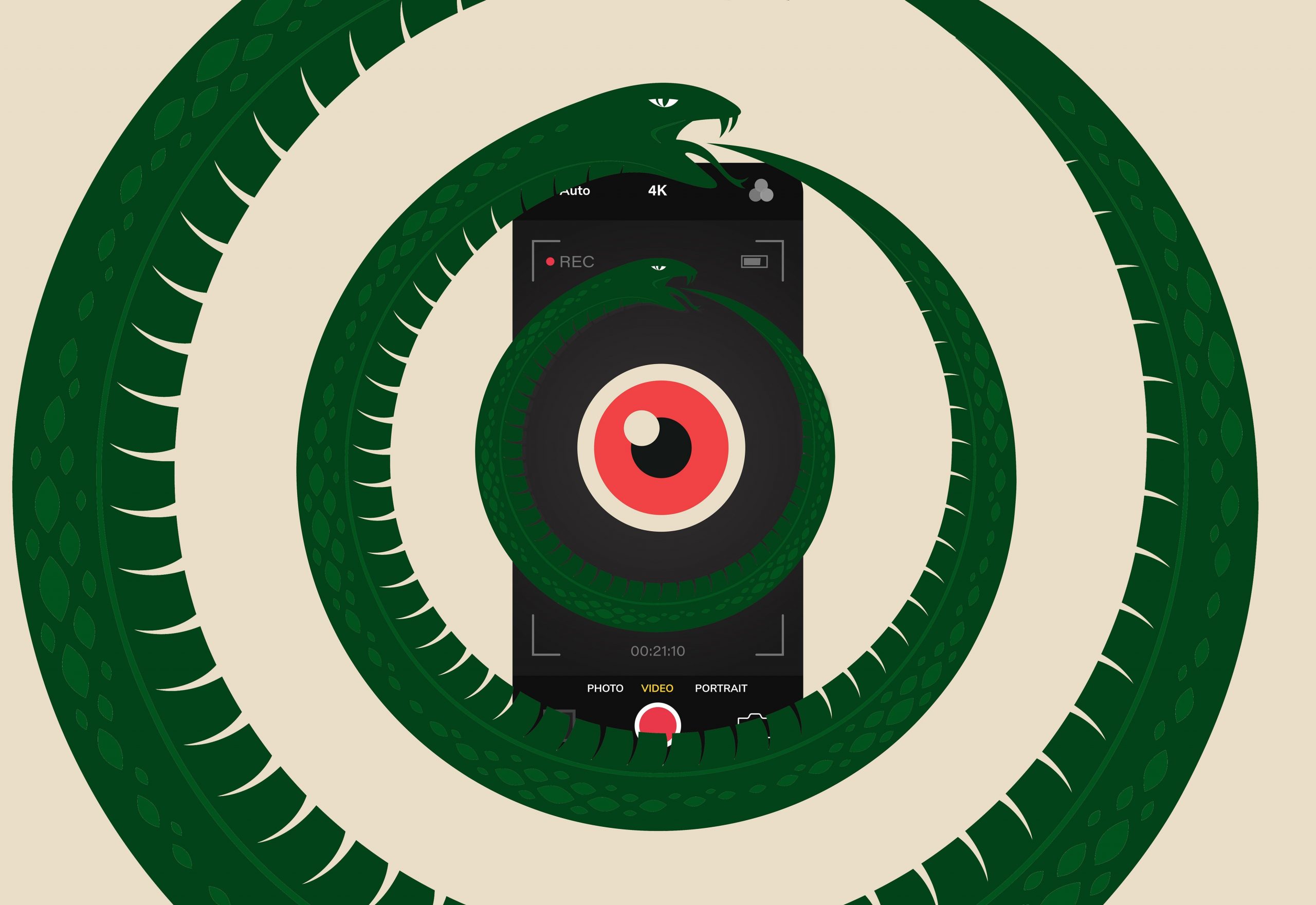 an-illustration-of-a-phone-with-an-eye-on-it-and-several-rings-of-snake-ouroboros
