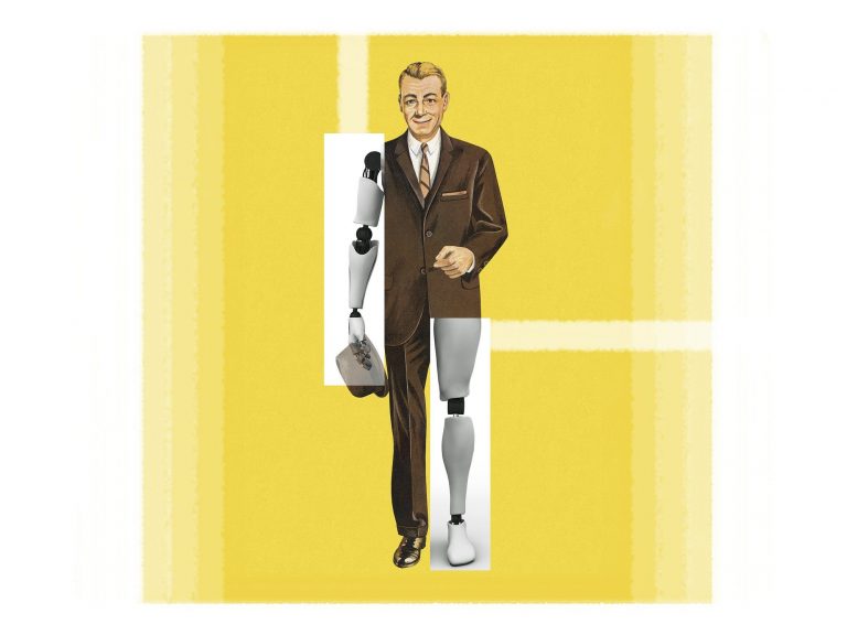 illustration-of-a-1950s-businessman-with-modern-robotic-limbs-collaged-over-his-arm-and-leg